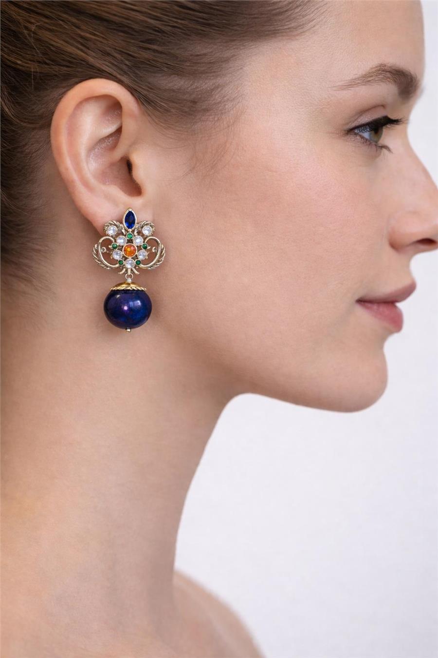 Catherine Lapis Lazuli Taşlı Tasarım Mini Sallantılı Küpe